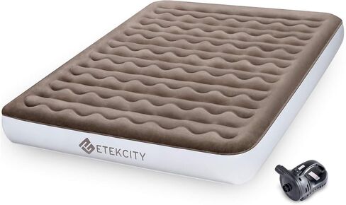 Etekcity مرتبة هوائية مطورة بحجم مزدوج، سرير هوائي للتخييم، سرير قابل للنفخ، مرتبة هوائية مرتفعة مع مضخة قابلة لإعادة الشحن للضيوف، والتخييم، والمشي لمسافات طويلة، والارتفاع 9 بوصات، وحقيبة تخزين، بني in Kuwait