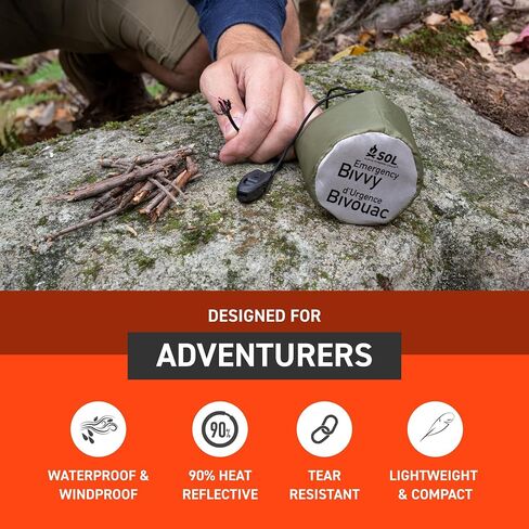 Survive Outdoors Longer 90% Emergency Bivvy - Comes with Survival Whistle & Tinder Paracord Drawstring - Add to Emergency Kit & Hiking Gear - Waterproof, Windproof & Tear-Resistant in Kuwait