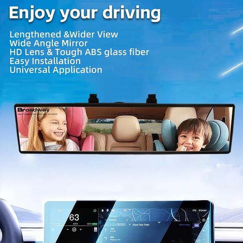 Broadway Car Rear View Mirror HD Anti Glare Universal 12 Inch large Field of View Panoramic Rearview Mirror with Wide Angle Blue Tint for Car SUV and Truck in Saudi Arabia