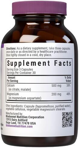 BlueBonnet Magnesium Calcium 2:1 Ratio Vegetarian Capsules, 180 Count, White in Saudi Arabia