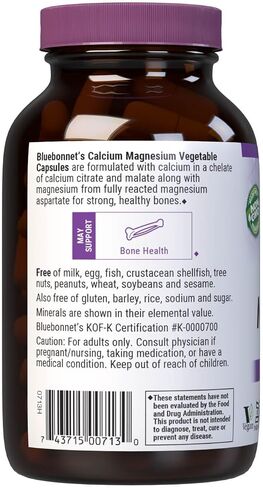 BlueBonnet Magnesium Calcium 2:1 Ratio Vegetarian Capsules, 180 Count, White in Saudi Arabia