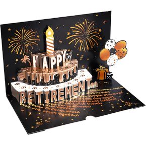 Airpark 3D Pop Up Retirement Card with Cake, Retirement Gift for Woman and Men, Happy Retirement Card for Women with Envelope