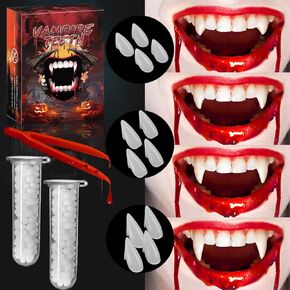 CPSYUB Vampire Teeth Fangs, 6 Pairs 3 Sizes, Kids Vampire Fangs Halloween Accessories, Party Cosplay Props, Party Decor, Sharp Fake Teeth with Glue