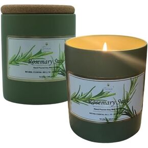 Candles Rosemary Sage Scented | 10 Oz. Soy Candle Natural Essential Oils | Sage Ceramic Jar - Highly Scented | 48 Hrs. Plus Burn time Smokeless