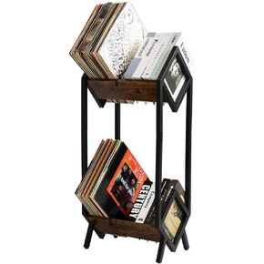 Hadulcet 3 رف تخزين سجل الفينيل، رف تخزين 150-200 LP، حامل عرض سجل الهاتف المحمول للألبومات، منظم للمجلات والكتب والملفات، حامل سجل الفينيل مع 3 فواصل، بني ريفي