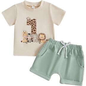 Baby Boy First Birthday Outfit Short Sleeve Shirt Shorts Sets Cute Summer Birthday Clothes 2Pcs in Kuwait