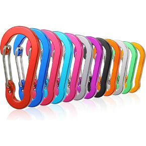 Craebuer 12 Pack Carabiner Clip, 2 inch Aluminum D-Ring Colored Carabiners, Snap Hook Sport Accessories for Outdoor Camping Hiking