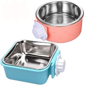 Hamiledyi Crate Dog Bowl 2 Pack Stainless Steel Pet Cage Bowl Food Water Feeder Bowls for Dogs Cats Puppies Rabbits Birds and Other Small Pets