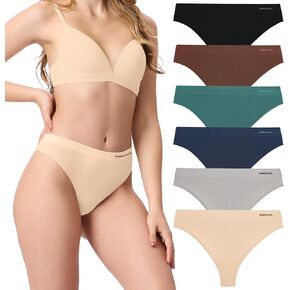 BAMBOO COOL Women's Thongs Seamless Moisture-Wicking Breathable Underwear High Stretchy Mid Waisted Panties Tagless 6 Pack in Kuwait