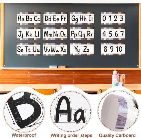 37 Pieces Alphabet Bulletin Board Set, Number ABC Posters for Classroom Wall Boho Rainbow Classroom Decor Preschool Educational Cards Kids Early Learning Colors Shapes Cards Poster in Kuwait