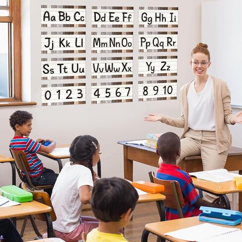 37 Pieces Alphabet Bulletin Board Set, Number ABC Posters for Classroom Wall Boho Rainbow Classroom Decor Preschool Educational Cards Kids Early Learning Colors Shapes Cards Poster in Kuwait
