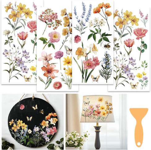 3 Sheet Vintage Flower Rub on Transfers for Furniture 6x12 Inch Floral Furniture Decals Transfers for Crafts Rub Vintage DIY Transfer Stickers for Scrapbooking Album Journal Wall Decor in Kuwait
