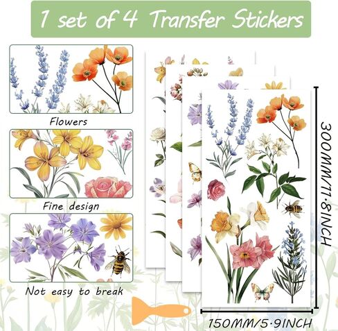 3 Sheet Vintage Flower Rub on Transfers for Furniture 6x12 Inch Floral Furniture Decals Transfers for Crafts Rub Vintage DIY Transfer Stickers for Scrapbooking Album Journal Wall Decor in Kuwait