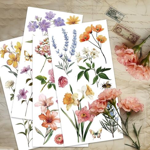 3 Sheet Vintage Flower Rub on Transfers for Furniture 6x12 Inch Floral Furniture Decals Transfers for Crafts Rub Vintage DIY Transfer Stickers for Scrapbooking Album Journal Wall Decor in Kuwait
