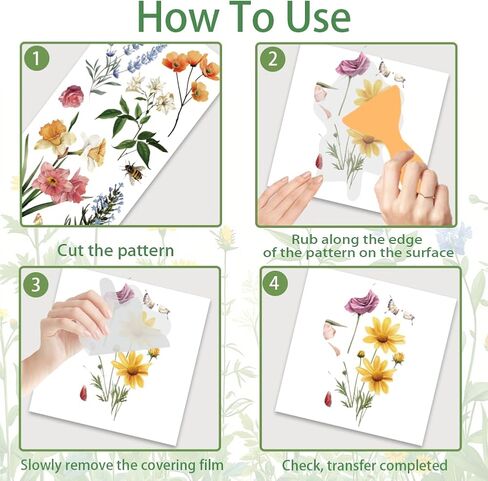 3 Sheet Vintage Flower Rub on Transfers for Furniture 6x12 Inch Floral Furniture Decals Transfers for Crafts Rub Vintage DIY Transfer Stickers for Scrapbooking Album Journal Wall Decor in Kuwait