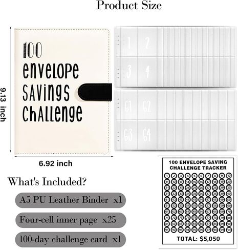 100 Envelopes Money Saving Challenge Budget Planner Money Saving Binder Money Saving Challenge Book 100 Day Challenge Money Saving Binder to Save $5,050 in Saudi Arabia