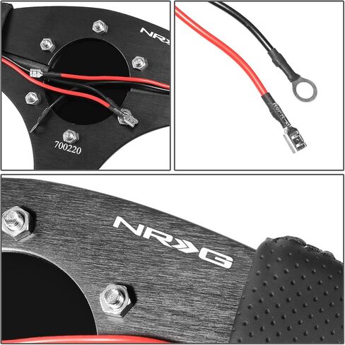 NRG Innovations NRG-RST-007S عجلة قيادة معززة - عجلة قيادة رياضية مقاس 320 مم مع جلد سويدي ناعم أسود ملفوف بخياطة حمراء in Kuwait