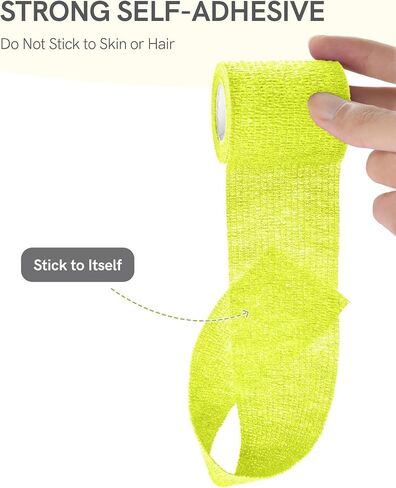 FriCARE Latex Free Self Adhesive Bandage, Green Athletic Wrist Spat Tape, First Aid Supplies Medical Tape Self-Adherent Cohesive Bandages, Non-Woven Elastic Vet Wrap Fluorescent 6 Rolls 2" x 5 Yards in Kuwait
