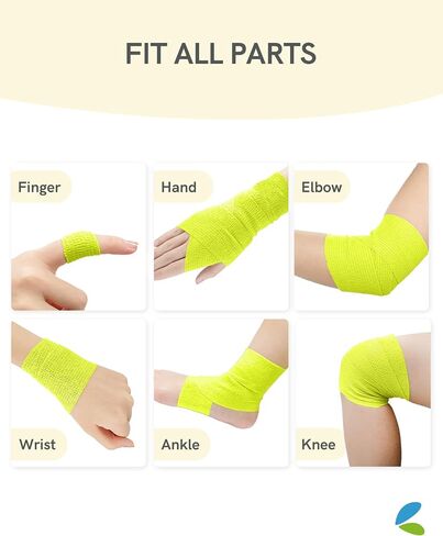 FriCARE Latex Free Self Adhesive Bandage, Green Athletic Wrist Spat Tape, First Aid Supplies Medical Tape Self-Adherent Cohesive Bandages, Non-Woven Elastic Vet Wrap Fluorescent 6 Rolls 2" x 5 Yards in Kuwait