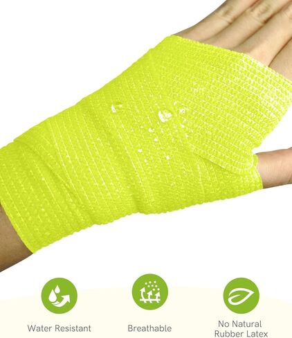 FriCARE Latex Free Self Adhesive Bandage, Green Athletic Wrist Spat Tape, First Aid Supplies Medical Tape Self-Adherent Cohesive Bandages, Non-Woven Elastic Vet Wrap Fluorescent 6 Rolls 2" x 5 Yards in Kuwait