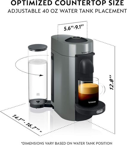 Nespresso VertuoPlus Deluxe Coffee and Espresso Machine by De'Longhi with Milk Frother, 5 ounces, Matte Black in Kuwait