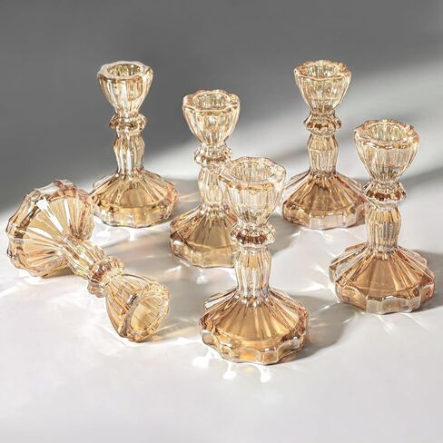 4" Tall Glass Candlestick Holder Set of 6 Clear Crystal Glass Candle Holders for Candlesticks Glass Taper Candle Holder Candle Sticks Holder Decor for Wedding Birthday Party Christmas Valentines Day in Kuwait