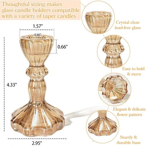 4" Tall Glass Candlestick Holder Set of 6 Clear Crystal Glass Candle Holders for Candlesticks Glass Taper Candle Holder Candle Sticks Holder Decor for Wedding Birthday Party Christmas Valentines Day in Kuwait