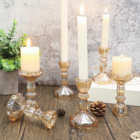 4" Tall Glass Candlestick Holder Set of 6 Clear Crystal Glass Candle Holders for Candlesticks Glass Taper Candle Holder Candle Sticks Holder Decor for Wedding Birthday Party Christmas Valentines Day in Kuwait