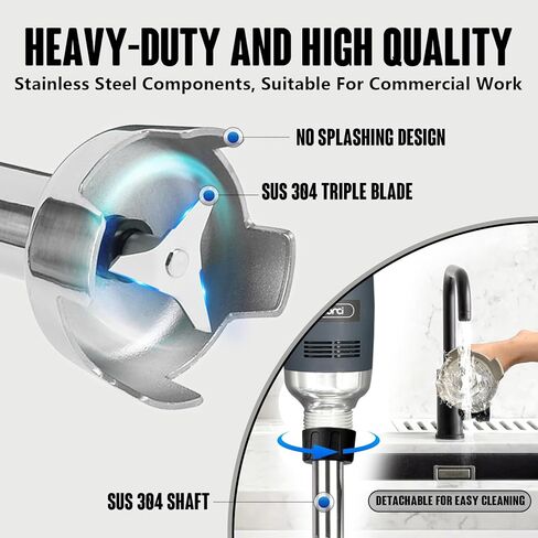 خلاط الغمر التجاري VONCI بقدرة 500 واط، عمود قابل للإزالة مقاس 15.7 بوصة SUS 304، خلاط يدوي عالي التحمل مع سرعة متغيرة 6000-20000 دورة في الدقيقة، خلاط كهربائي احترافي لاستخدام مطبخ المطعم. in Kuwait