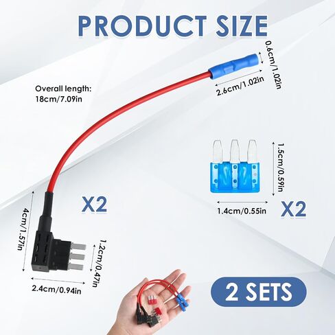 طقم محول دائرة كهربائية Micro3 Fuse Tap Add-a-Circuit، 2 حامل فيوز شفرة 12 فولت مع 2 صمامات 10 أمبير للملحقات الكهربائية للسيارات، وأضواء أسفل الجسم، وكاميرات أجهزة القياس in Kuwait