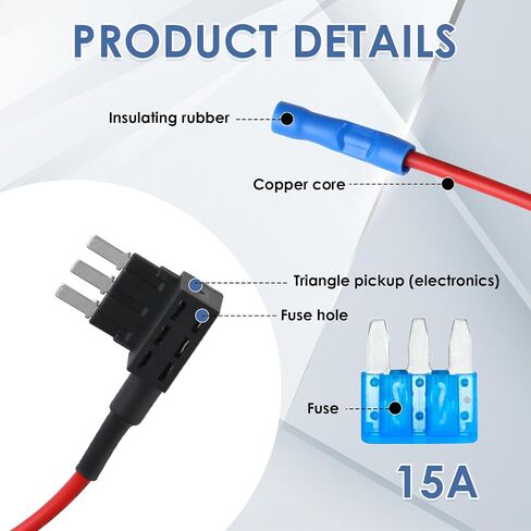 طقم محول دائرة كهربائية Micro3 Fuse Tap Add-a-Circuit، 2 حامل فيوز شفرة 12 فولت مع 2 صمامات 10 أمبير للملحقات الكهربائية للسيارات، وأضواء أسفل الجسم، وكاميرات أجهزة القياس in Kuwait