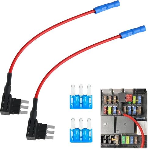 طقم محول دائرة كهربائية Micro3 Fuse Tap Add-a-Circuit، 2 حامل فيوز شفرة 12 فولت مع 2 صمامات 10 أمبير للملحقات الكهربائية للسيارات، وأضواء أسفل الجسم، وكاميرات أجهزة القياس in Kuwait