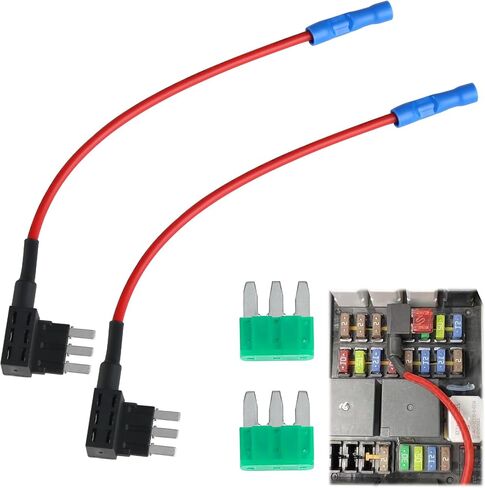 طقم محول دائرة كهربائية Micro3 Fuse Tap Add-a-Circuit، 2 حامل فيوز شفرة 12 فولت مع 2 صمامات 10 أمبير للملحقات الكهربائية للسيارات، وأضواء أسفل الجسم، وكاميرات أجهزة القياس in Kuwait