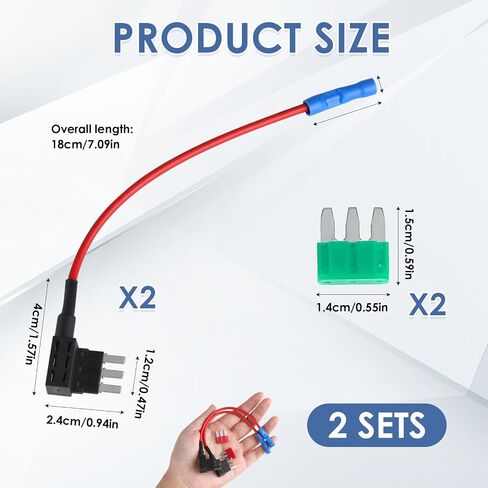 طقم محول دائرة كهربائية Micro3 Fuse Tap Add-a-Circuit، 2 حامل فيوز شفرة 12 فولت مع 2 صمامات 10 أمبير للملحقات الكهربائية للسيارات، وأضواء أسفل الجسم، وكاميرات أجهزة القياس in Kuwait