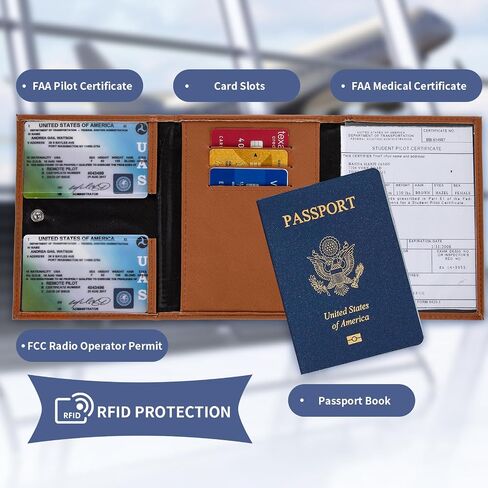 Pilot Wallet Passport Holder for Travel - RFID Blocking Genuine Leather Travel Document Holder with Gift Box Passport Wallet for Pilots Men and Women in Kuwait