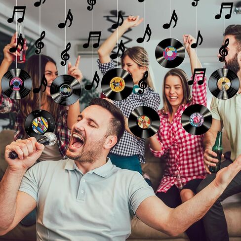 9 قطع ديكورات معلقة من الفينيل روك اند رول، ديكورات حفلات بطابع موسيقى الروك اند رول، ديكورات حفلات بطابع الموسيقى والتسجيلات، ديكورات سقف مقصوصة للموسيقى، لوازم حفلات اعياد الميلاد، ديكور حائط الغرفة in Kuwait
