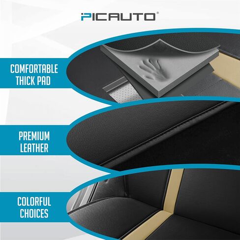 أغطية مقاعد السيارة الجلدية من PIC AUTO، واقيات مقاعد السيارة الفاخرة المقاومة للماء، غطاء من مادة PVC باللونين الأسود والرمادي، مناسبة للسيارات والشاحنات والشاحنات وسيارات الدفع الرباعي والوسائد الهوائية المتوافقة in Saudi Arabia