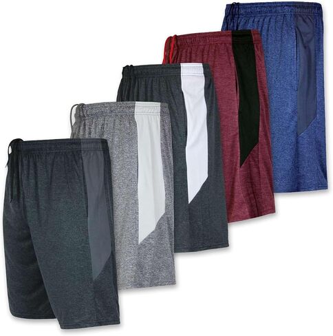 Real Essentials Men’s 5 Pack: 9" Dry-Fit Shorts – Athletic Gym, Workout, Basketball, Running, Casual Lounge Active Pockets in Saudi Arabia