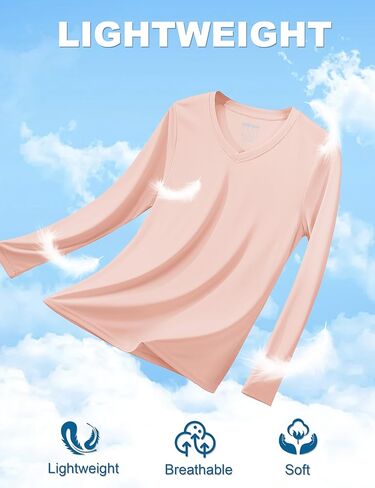 TACVASEN Women's UPF 50+ Sun Protection V Neck Long Sleeve Tops Quick Dry Hiking Running Workout T-Shirts in Kuwait