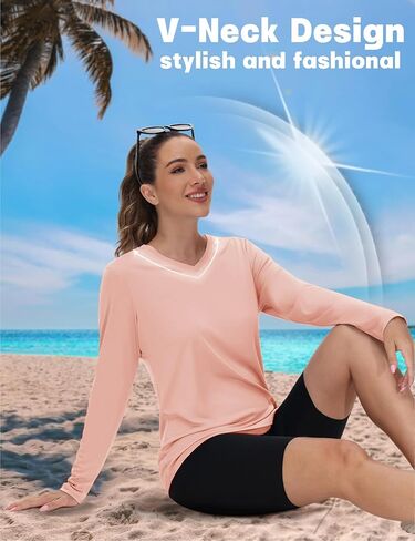 TACVASEN Women's UPF 50+ Sun Protection V Neck Long Sleeve Tops Quick Dry Hiking Running Workout T-Shirts in Kuwait