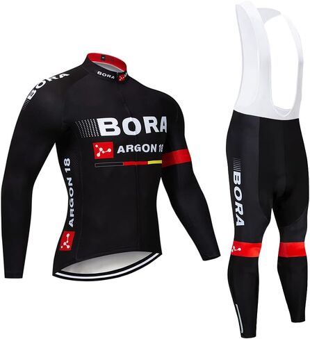 طقم ملابس ركوب الدراجات للرجال بأكمام طويلة، جيرسي لركوب الدراجات، بسحاب، جيب للدراجة، سروال مريلة لركوب الدراجات، مبطن بالجل in Kuwait