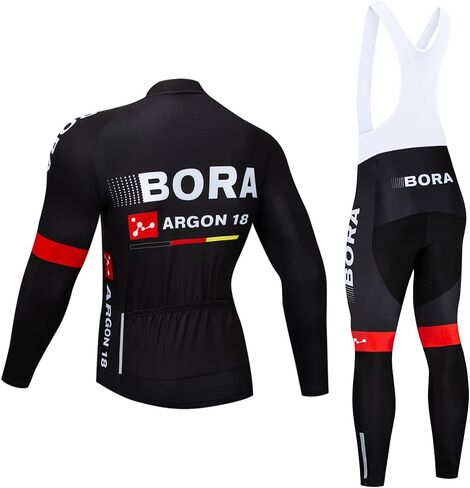 طقم ملابس ركوب الدراجات للرجال بأكمام طويلة، جيرسي لركوب الدراجات، بسحاب، جيب للدراجة، سروال مريلة لركوب الدراجات، مبطن بالجل in Kuwait