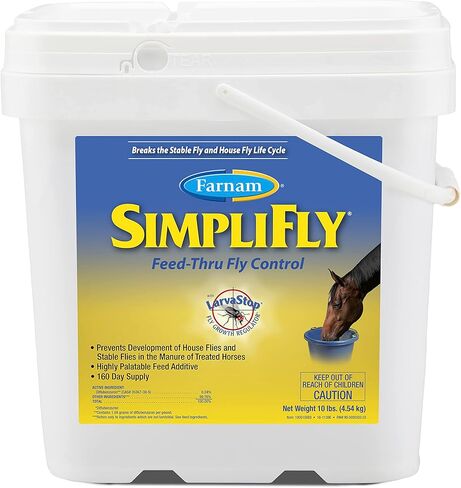 Farnam SimpliFly Feed Through Fly Control for Horses, Breaks the Fly Life Cycle, Pellets, 3.75 Pound Bucket, 60 Day Supply for One Horse in Kuwait