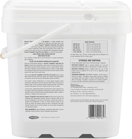 Farnam SimpliFly Feed Through Fly Control for Horses, Breaks the Fly Life Cycle, Pellets, 3.75 Pound Bucket, 60 Day Supply for One Horse in Kuwait