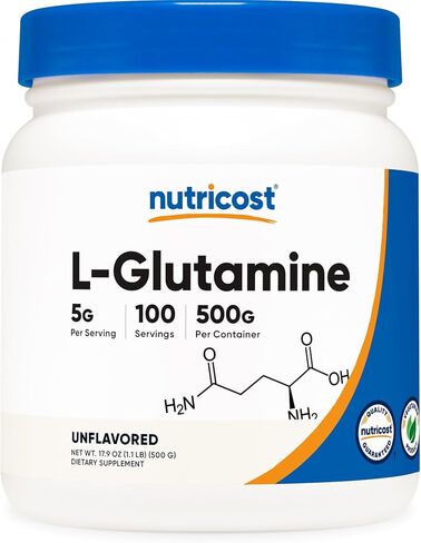 Nutricost L-Glutamine Powder (500 Grams) Unflavored - Gluten Free & Non-GMO, 100 Servings in Kuwait