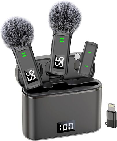EZColoris 2 Pack Wireless Lavalier Microphones for iPhone 15 Android with Charging Case USB C Wireless for Phones Laptop Tablet Mini Mics for Interview in Kuwait