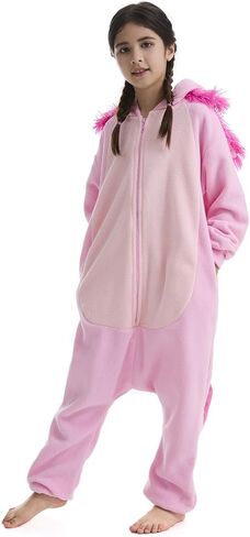 OGU' DEAL Kid's Pink Animal Onesie Costume Halloween Party Cosplay One Piece Jumpsuits Fleece Sleepwear for Girls in Kuwait