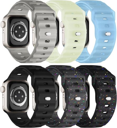 Sport Bands 6-Pack Compatible with Apple Watch Ultra 2 Band 49mm 45mm 44mm 42mm, Wide Soft Silicone Wristbands Waterproof Replacement Strap Men for iWatch Series 9 8 7 6 5 4 SE Ultra in Kuwait