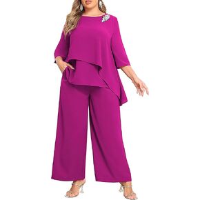 AOVDE Plus Size Pant Suits Mother of Bride Dressy Pant Suits 2 Piece Outfits with Pockets for Women Wedding Guest in Kuwait
