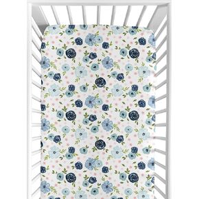 Sweet Jojo Designs Floral Rose Flowers Girl Fitted Crib Sheet Baby or Toddler Bed Nursery - Blush Pink Teal Turquoise Aqua Blue Grey Pop Flower Boho Shabby Chic Modern Colorful Watercolor Roses